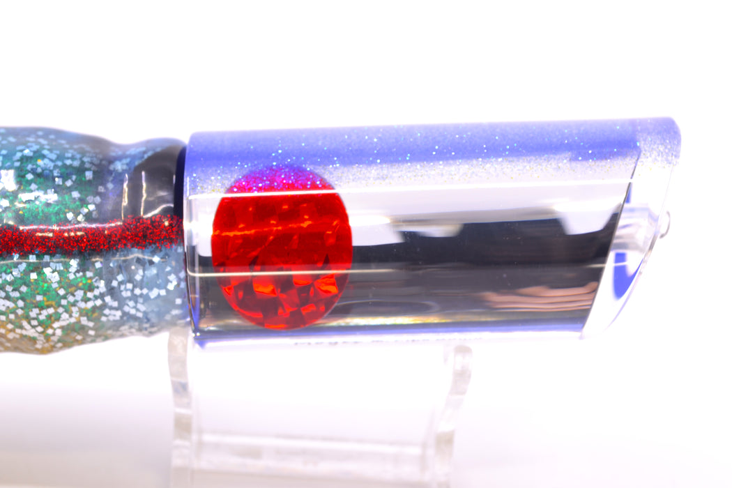 Moyes Lures Clear Mirrored Blue Glitter Back Red Eyes Medium Pipe Bomb 12" 7.5oz Skirted GZE