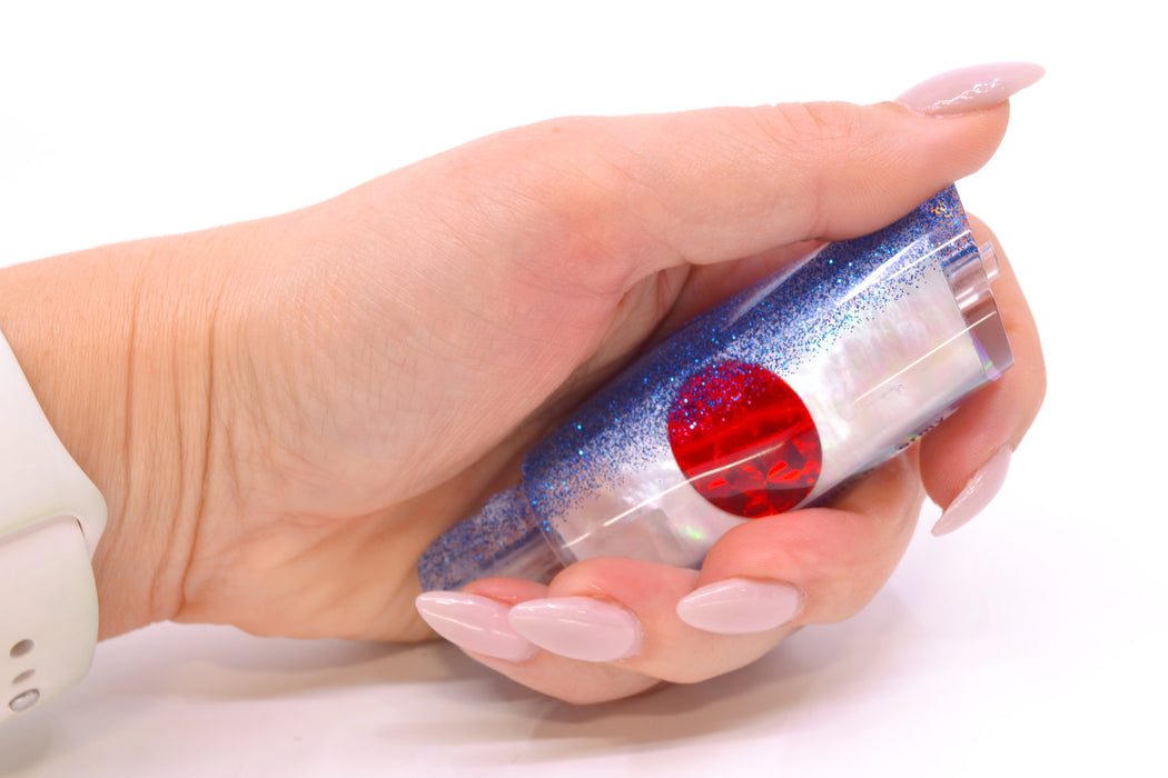 Moyes Lures White MOP Blue Glitter Back Red Eyes Small Dark-N-Stormy 9" 2.6oz