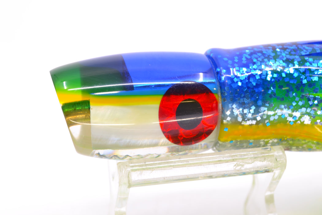 Coggin Lures White MOP Blue-Yellow Back Sugar Bear Slant 9" 4.7oz Skirted Blue-Silver