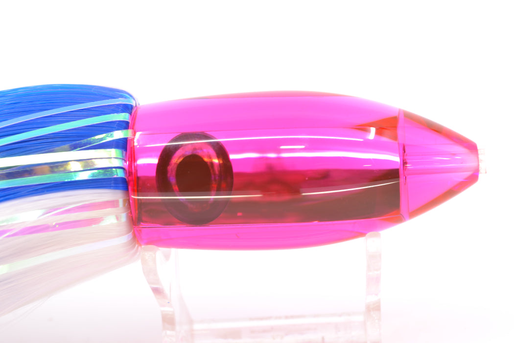 Moyes Lures Pink Mirrored Medium Ono Bullet 9" 5.5oz Skirted Royal Blue-White Hair