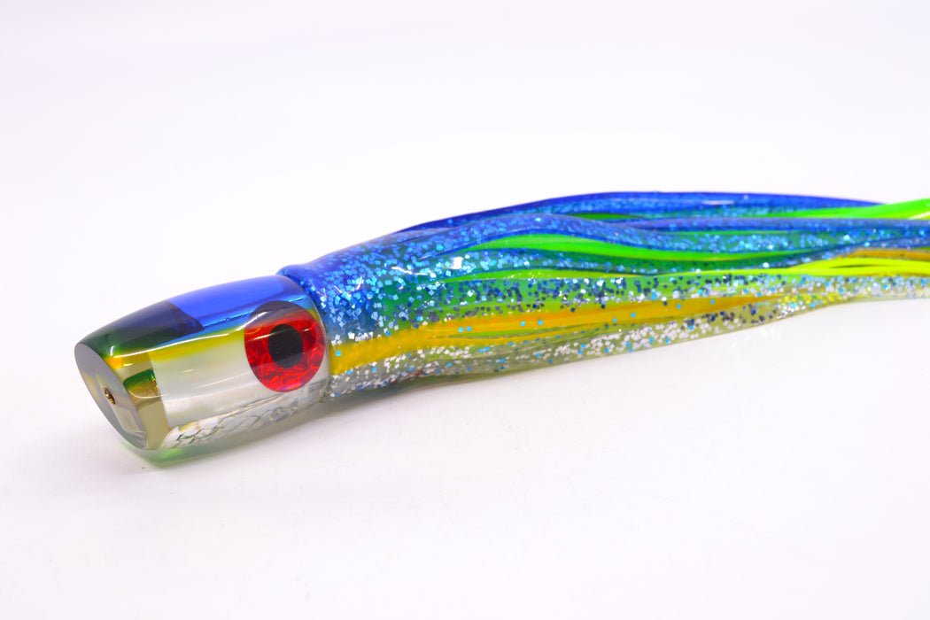 Coggin Lures White MOP Blue-Yellow Back Sugar Bear Slant 9" 4.7oz Skirted Blue-Silver