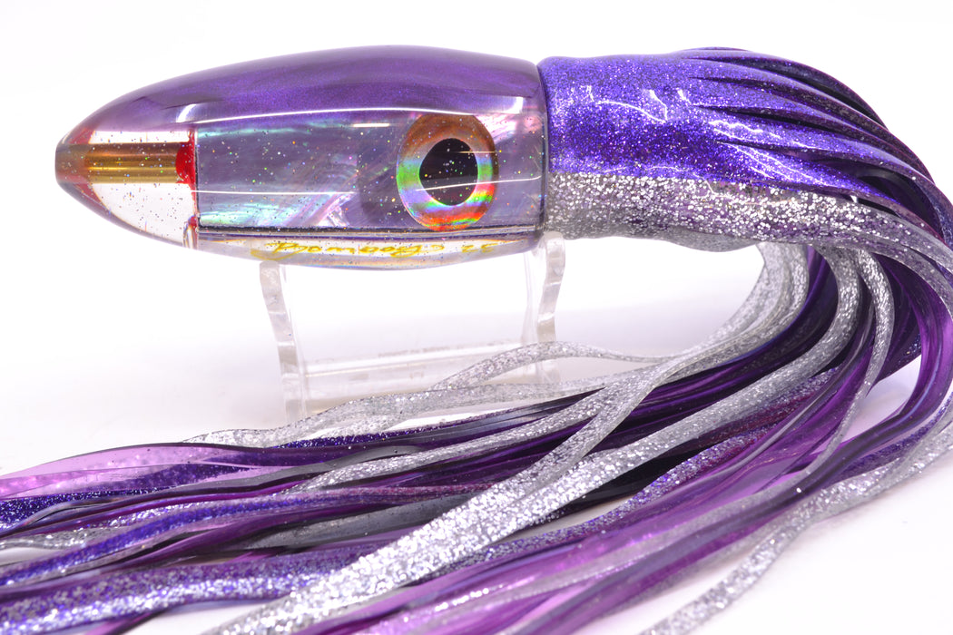 Bomboy Lures Lavender MOP Purple Back Rainbow Eyes Big Bomb 9"+ 7oz Skirted Purple-Silver