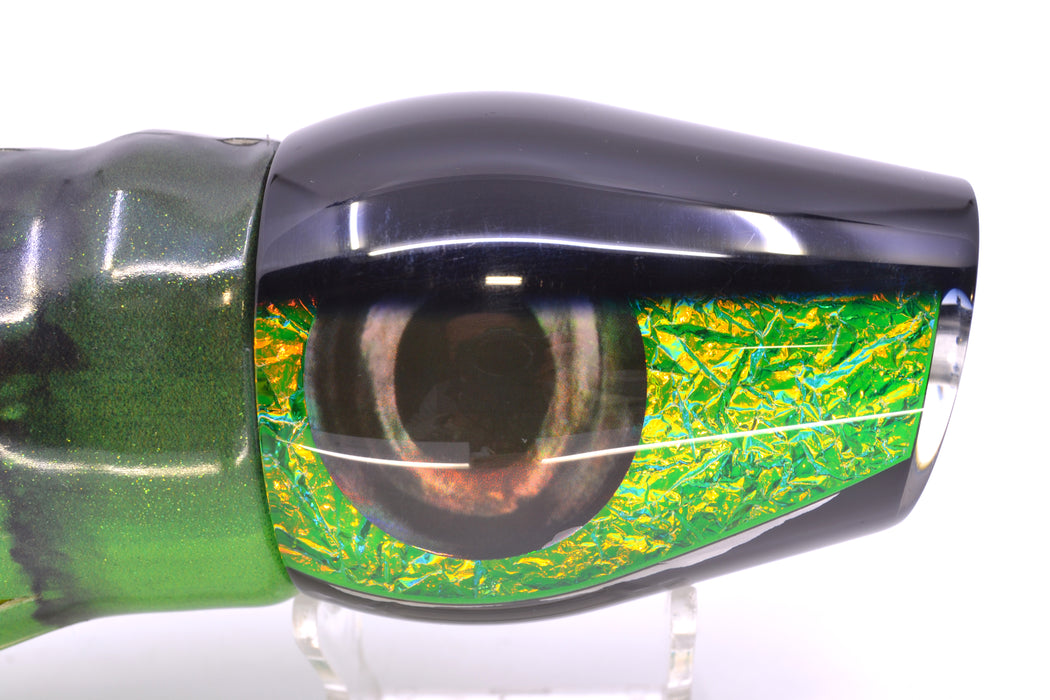 Moyes Lures Green Dichro Black Back XL Sumo 16" 16.4oz Fire Tailz Vinyl Green Tiger