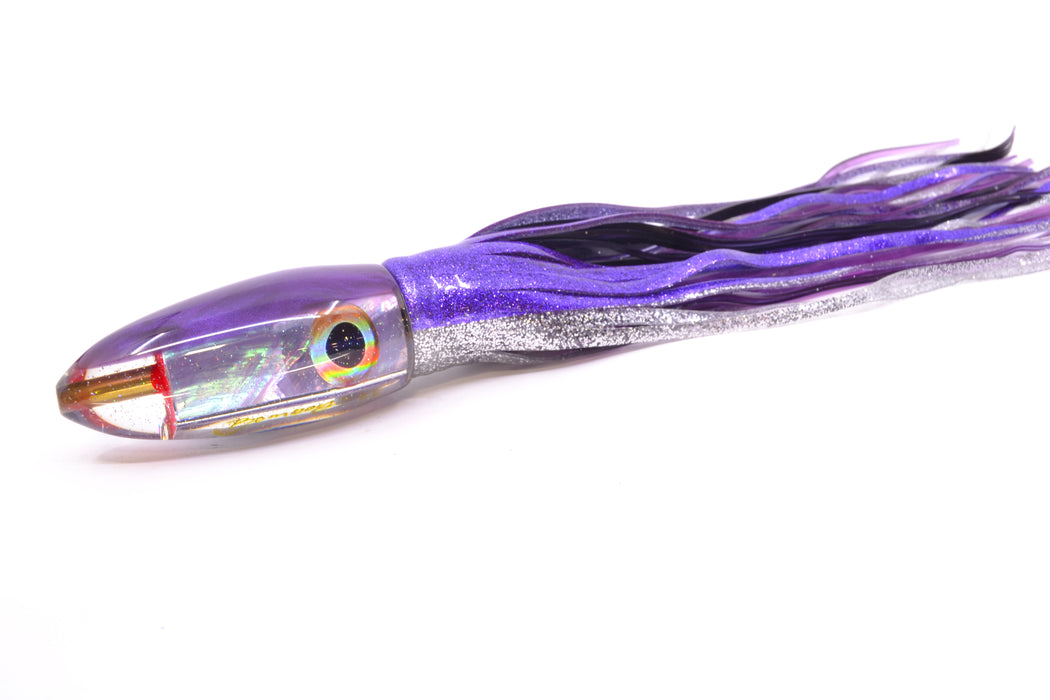 Bomboy Lures Lavender MOP Purple Back Rainbow Eyes Big Bomb 9"+ 7oz Skirted Purple-Silver