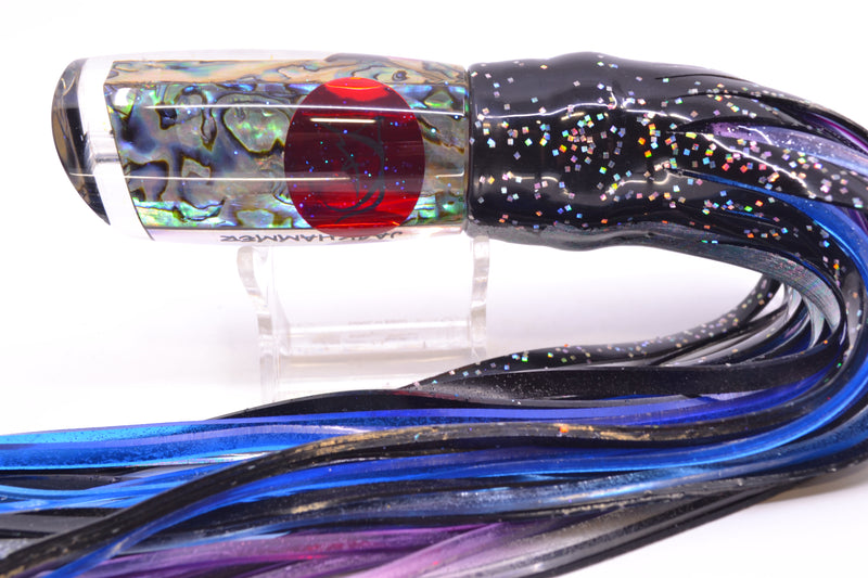 Bonze Lures Paua Shell Red Eyes Jackhammer 10" 8.5oz Skirted Black Aurora