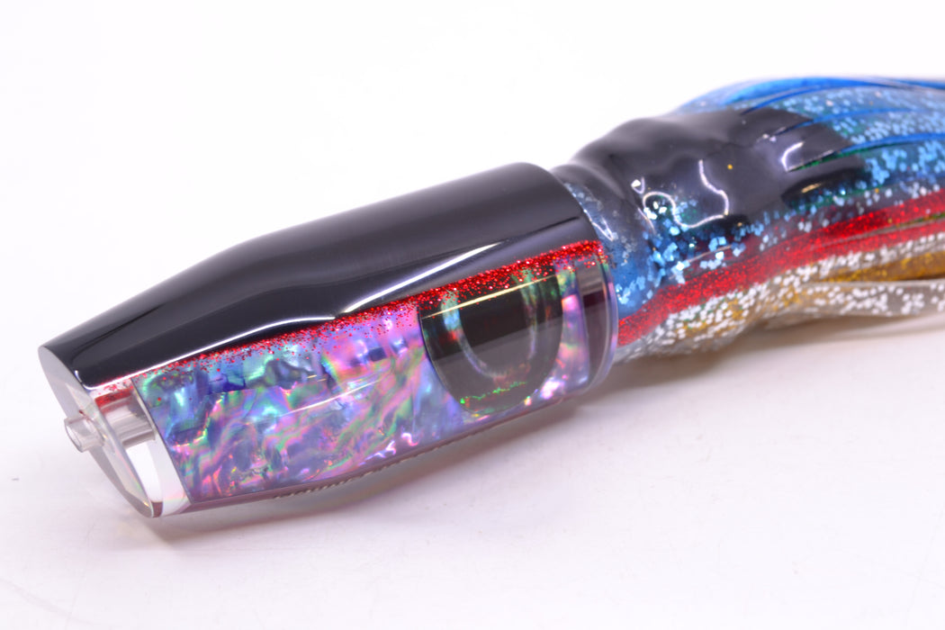Moyes Lures Rainbow MOP Black-Red Back Taxi Eyes O.S. Plunger 12" 7oz Skirted Evil GZE