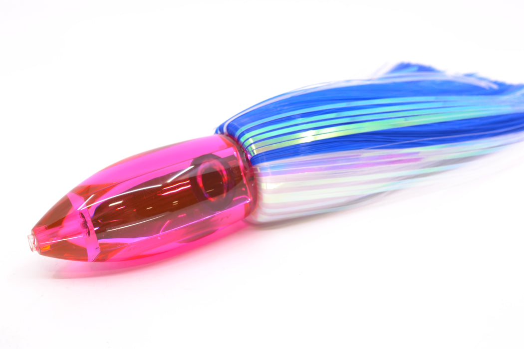 Moyes Lures Pink Mirrored Medium Ono Bullet 9" 5.5oz Skirted Royal Blue-White Hair