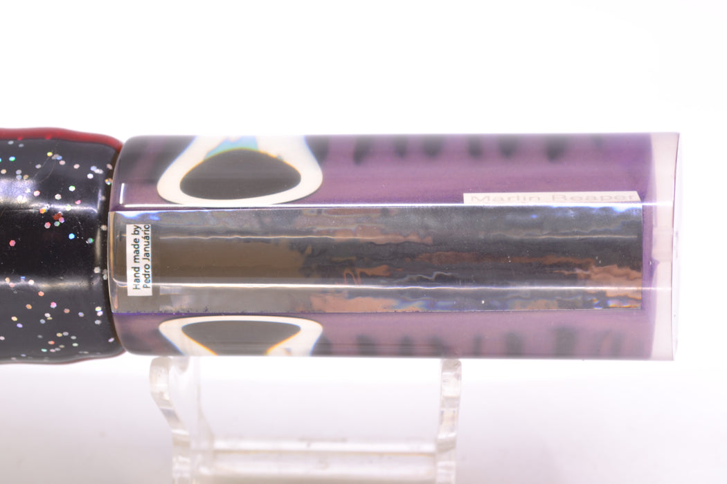 Azores Lures Purple Mackerel Black-Rainbow Eyes Marlin Reaper 12" 10.4oz Skirted Black