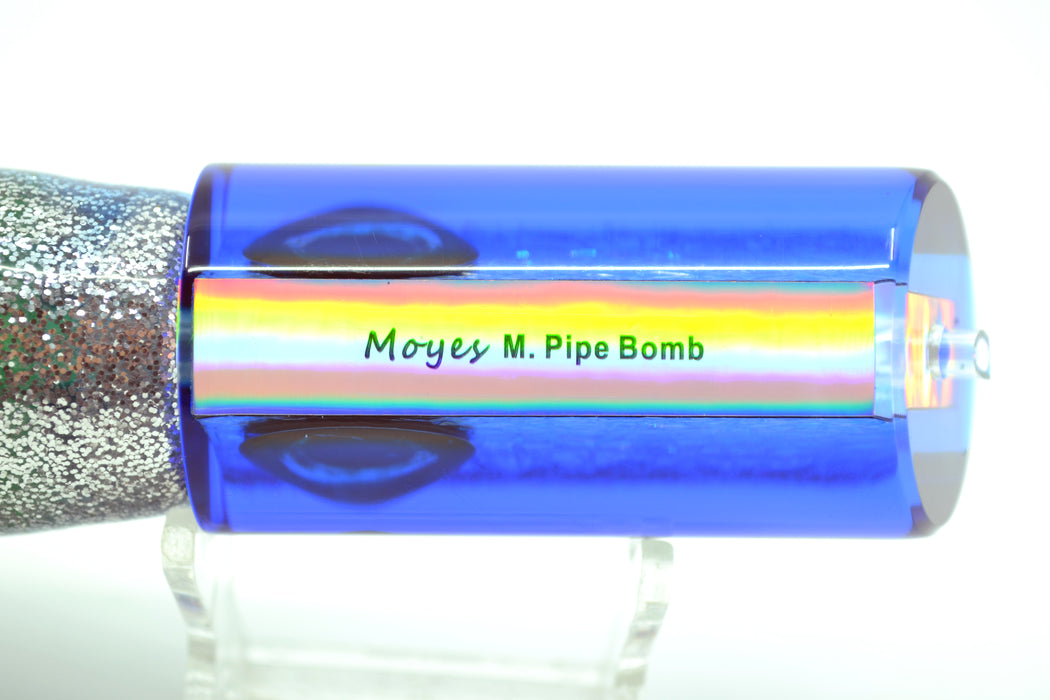 Moyes Lures Green-Blue Oil Slick Blue Back Medium Pipe Bomb 12" 7.5oz Skirted
