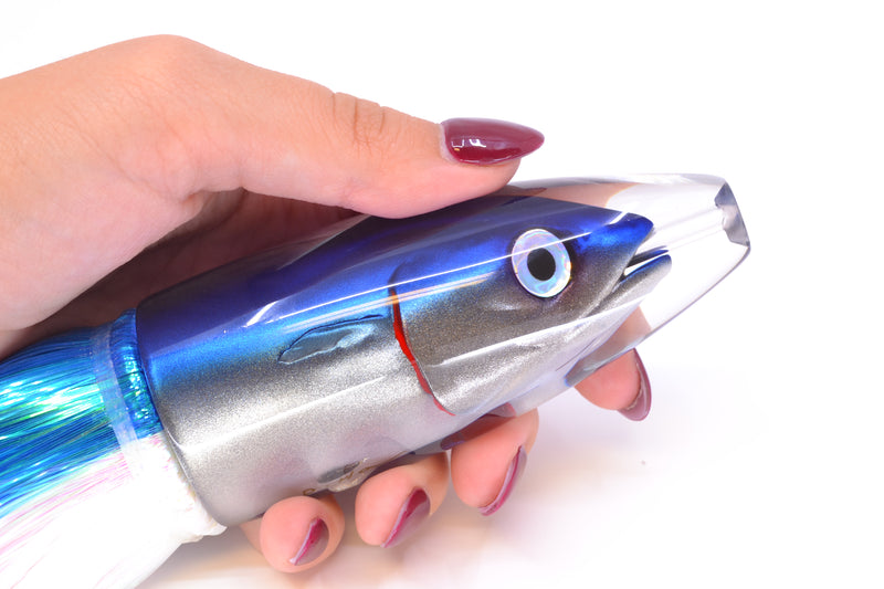 JB Signature Lures Blue-Silver Fish Head Large Barrel Bomb 12" 9.5oz Strobez Blue-White
