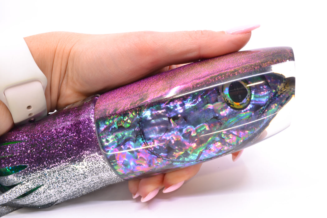 Ali'i Kai Lures Purple-Blue Shell Purple Chameleon Back Fish Head XL Plunger 16" 20oz Skirted