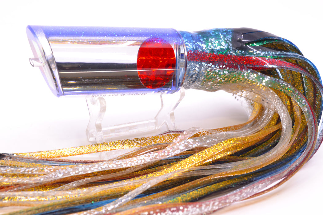 Moyes Lures Clear Mirrored Blue Glitter Back Red Eyes Medium Pipe Bomb 12" 7.5oz Skirted GZE