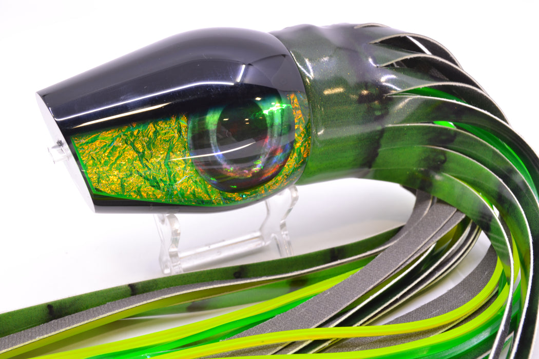 Moyes Lures Green Dichro Black Back XL Sumo 16" 16.4oz Fire Tailz Vinyl Green Tiger