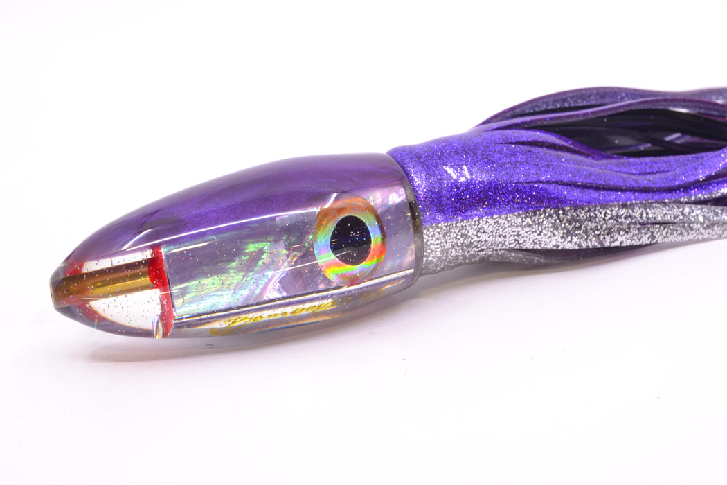 Bomboy Lures Lavender MOP Purple Back Rainbow Eyes Big Bomb 9"+ 7oz Skirted Purple-Silver