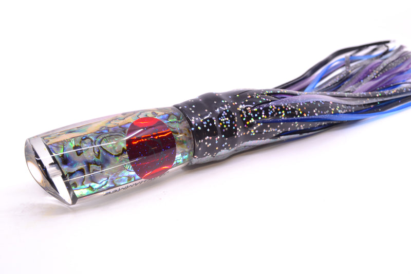 Bonze Lures Paua Shell Red Eyes Jackhammer 10" 8.5oz Skirted Black Aurora