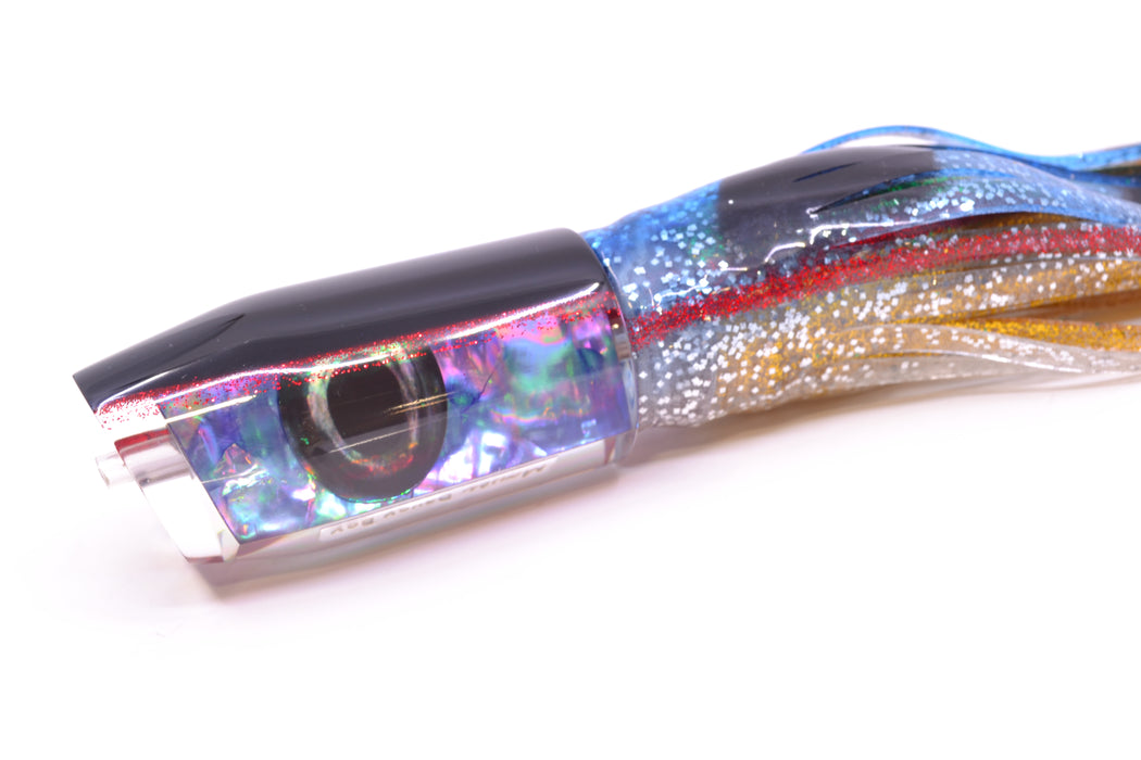 Moyes Lures Rainbow MOP Black-Red Back Taxi Eyes Davey Boy 12" 8oz Skirted Evil