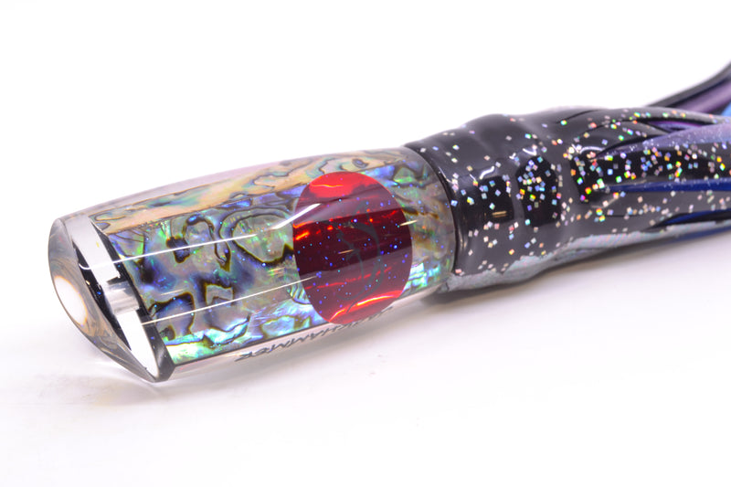 Bonze Lures Paua Shell Red Eyes Jackhammer 10" 8.5oz Skirted Black Aurora