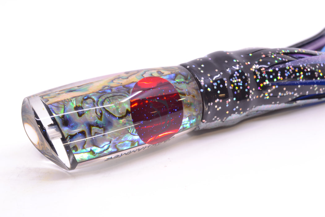 Bonze Lures Paua Shell Red Eyes Jackhammer 10" 8.5oz Skirted Black Aurora