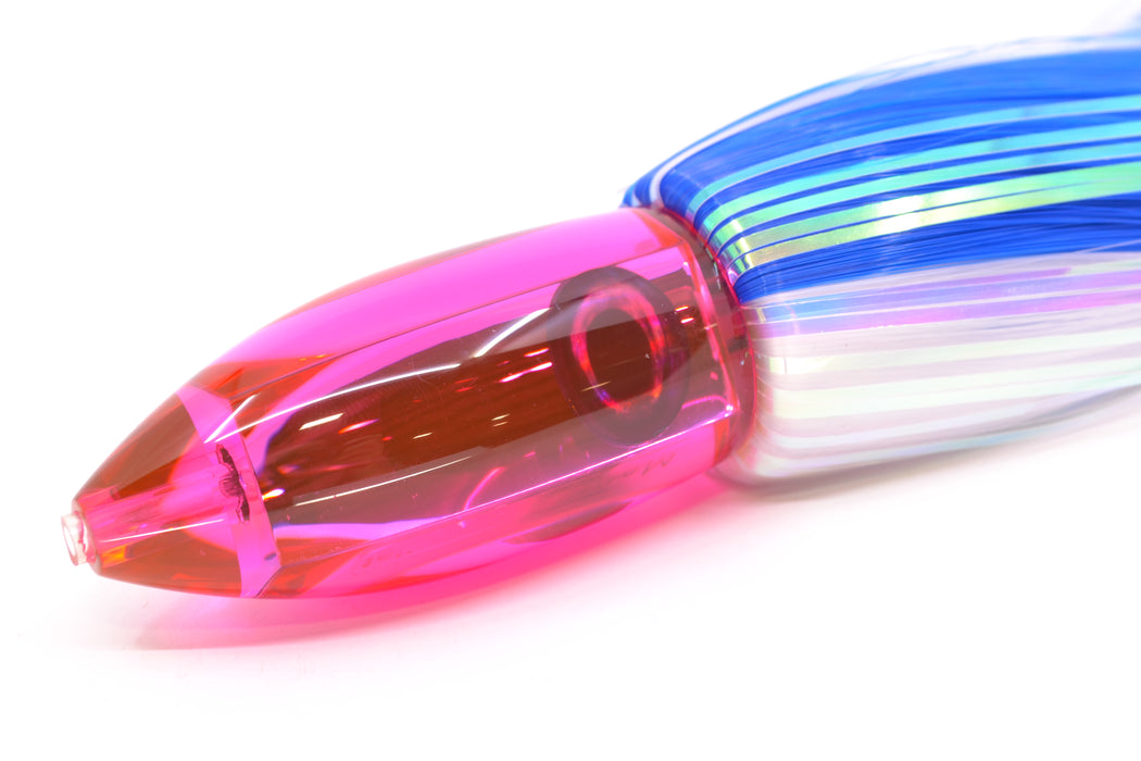 Moyes Lures Pink Mirrored Medium Ono Bullet 9" 5.5oz Skirted Royal Blue-White Hair
