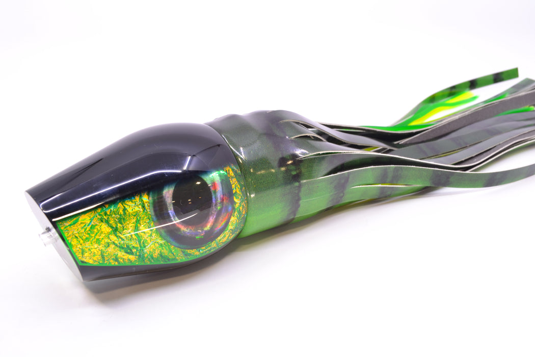 Moyes Lures Green Dichro Black Back XL Sumo 16" 16.4oz Fire Tailz Vinyl Green Tiger