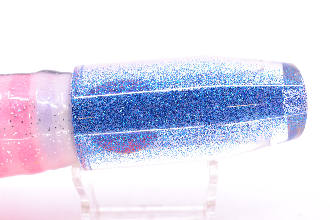 Moyes Lures White MOP Blue Glitter Back Red Eyes O.S. Plunger 12" 7oz Skirted White/Pink GZE