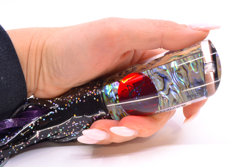 Bonze Lures Paua Shell Red Eyes Jackhammer 10" 8.5oz Skirted Black Aurora