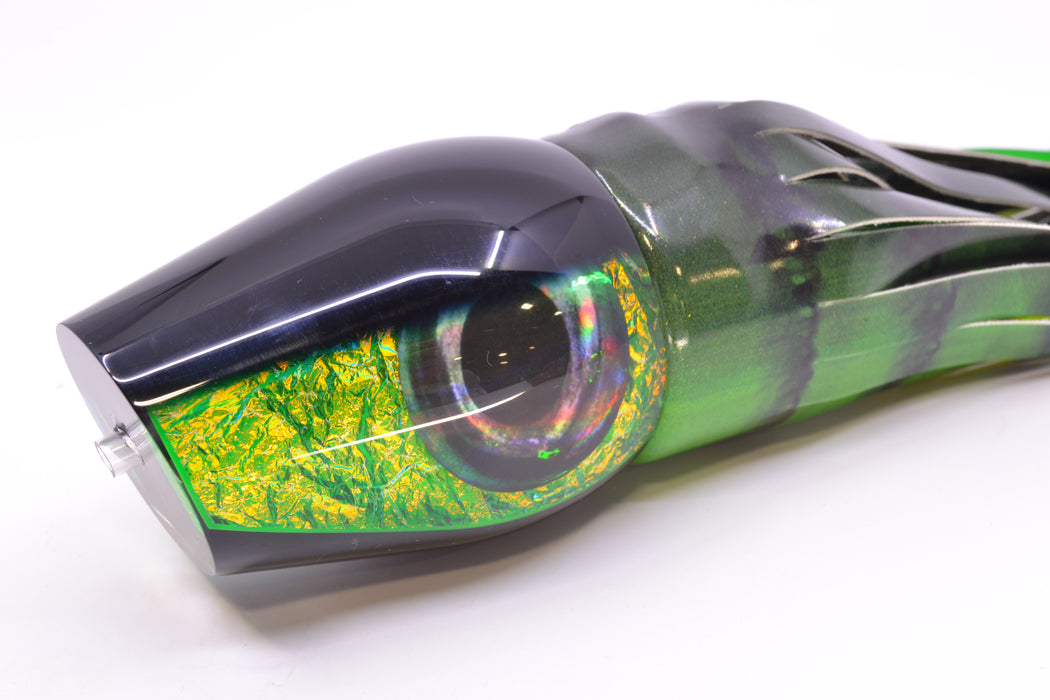 Moyes Lures Green Dichro Black Back XL Sumo 16" 16.4oz Fire Tailz Vinyl Green Tiger