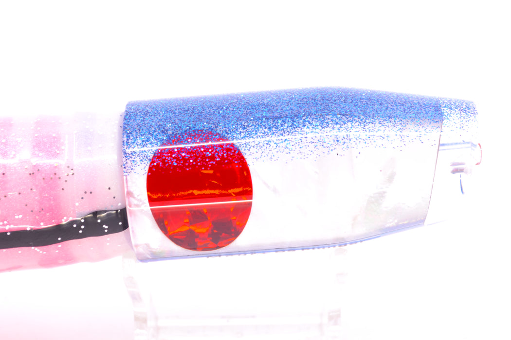Moyes Lures White MOP Blue Glitter Back Red Eyes O.S. Plunger 12" 7oz Skirted White/Pink GZE