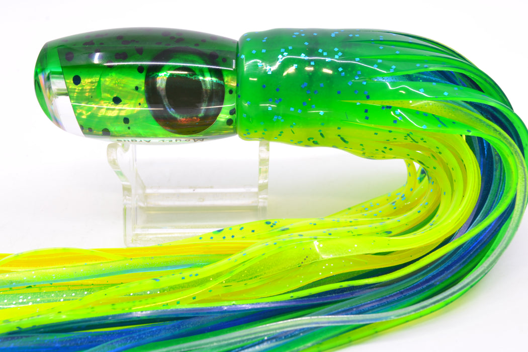 Moyes Lures Mahi MOP Green Back Taxi Eyes Medium Argus 12" 6.5oz Skirted Mahi