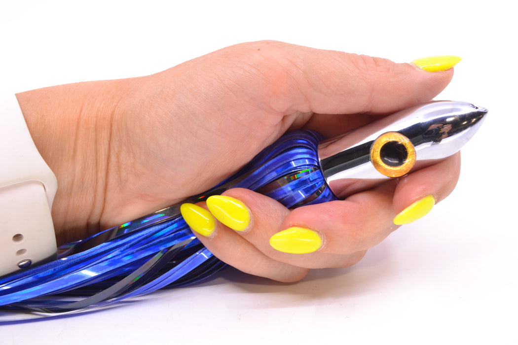 Iland Lures Blue-Black Mylar Hair Chrome Head "Hawaiian Eye" Ilander 8.5" 2.5oz IL400M-BK/BL