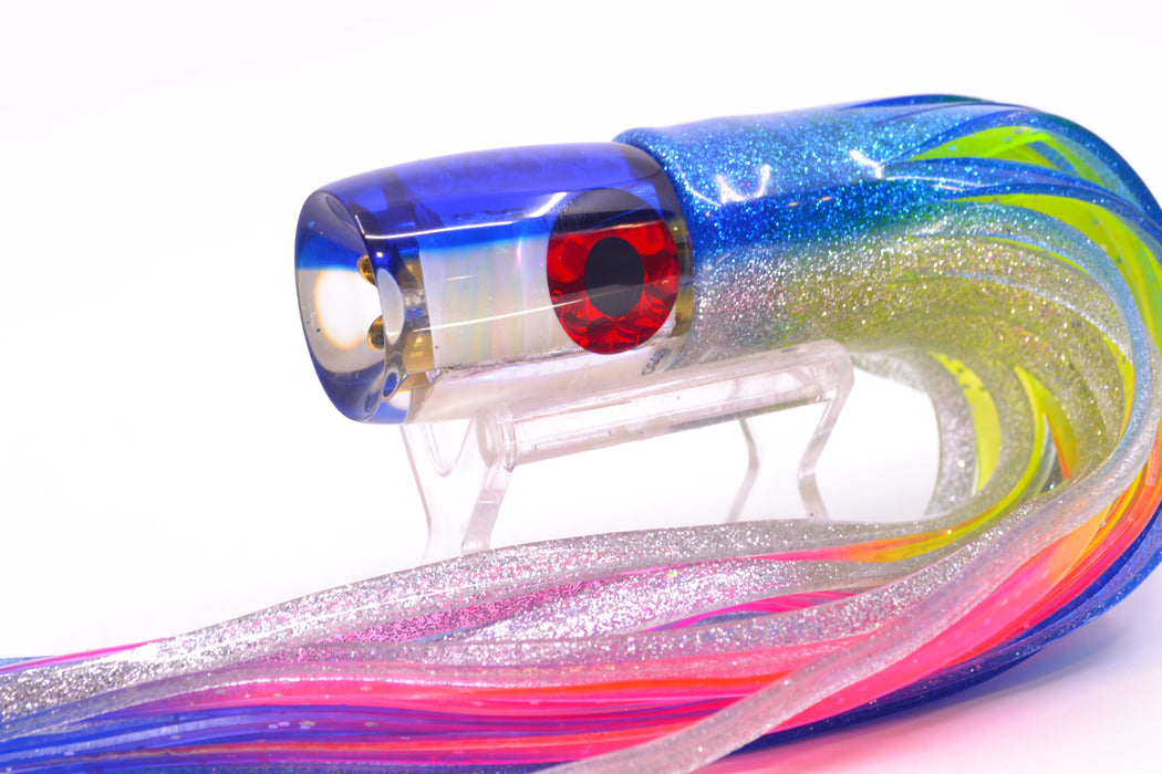 Coggin Lures White MOP Blue Back Sugar Bear Invert 9" 4oz Skirted Blue-Silver/Rainbow