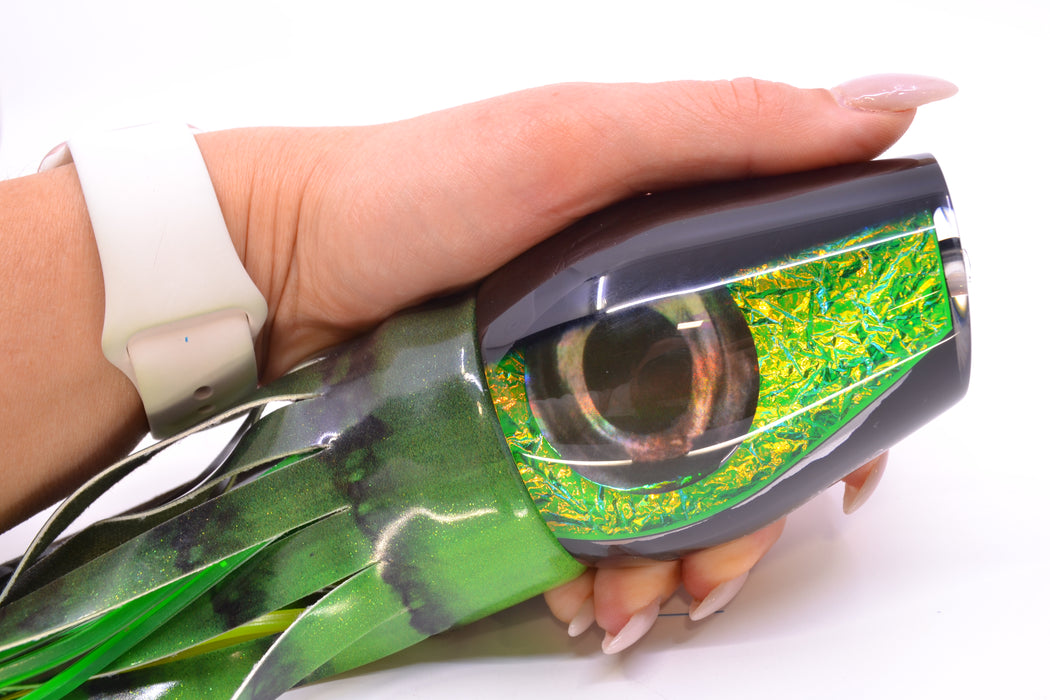 Moyes Lures Green Dichro Black Back XL Sumo 16" 16.4oz Fire Tailz Vinyl Green Tiger