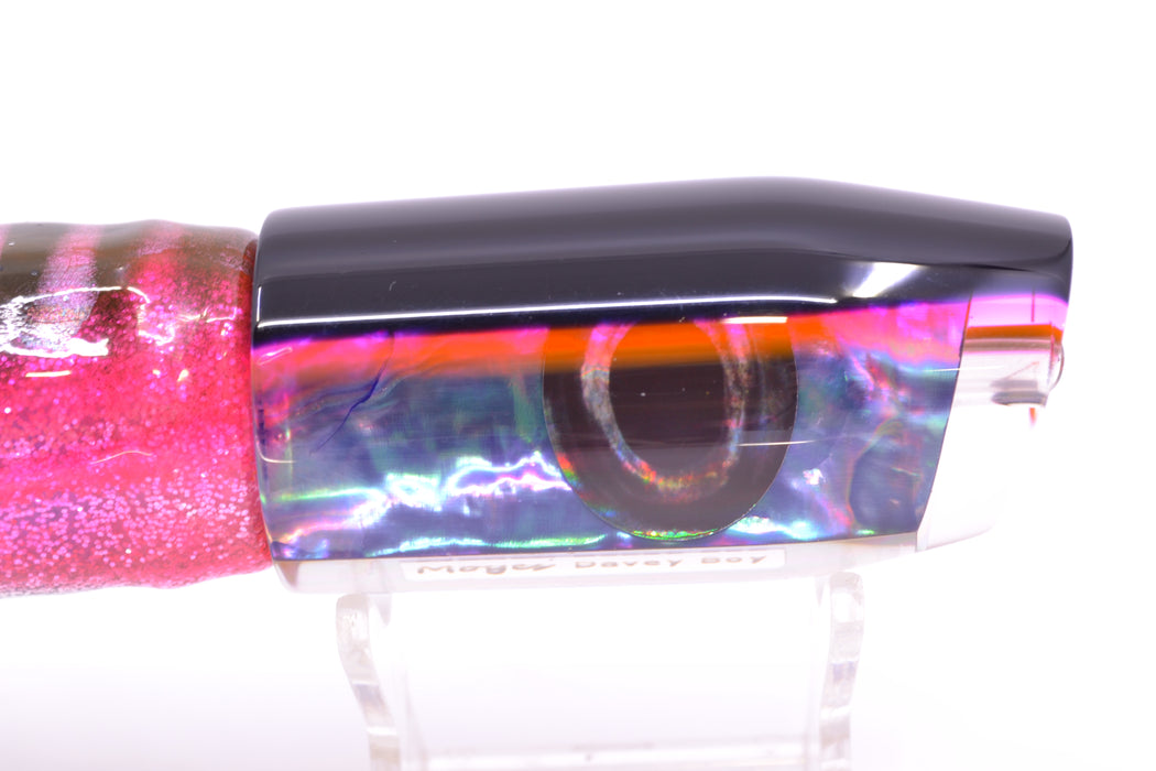 Moyes Lures Rainbow MOP Black-Pink Back Taxi Eyes Davey Boy 12" 8oz Skirted Pink Aurora