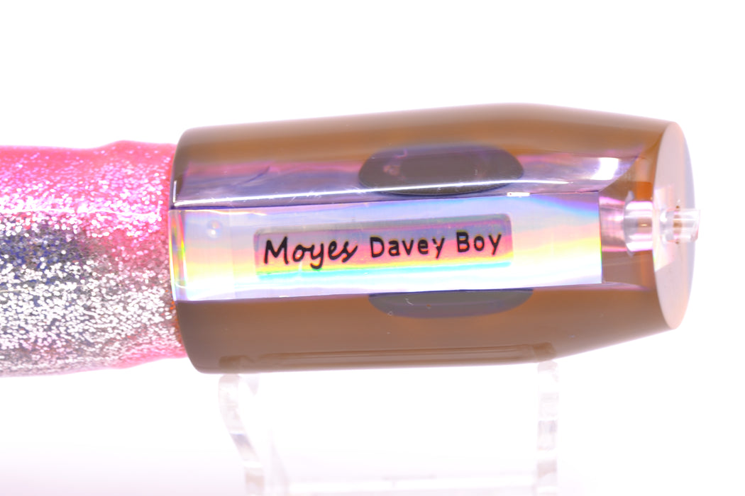 Moyes Lures Rainbow MOP Black-Pink Back Taxi Eyes Davey Boy 12" 8oz Skirted Pink Aurora