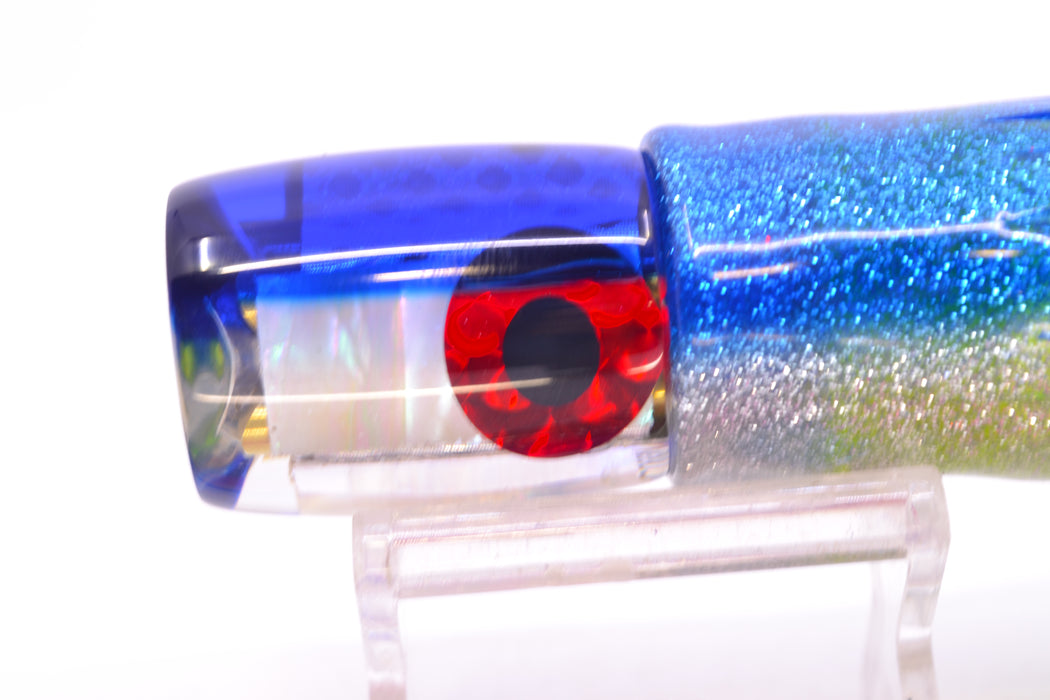 Coggin Lures White MOP Blue Back Sugar Bear Invert 9" 4oz Skirted Blue-Silver/Rainbow