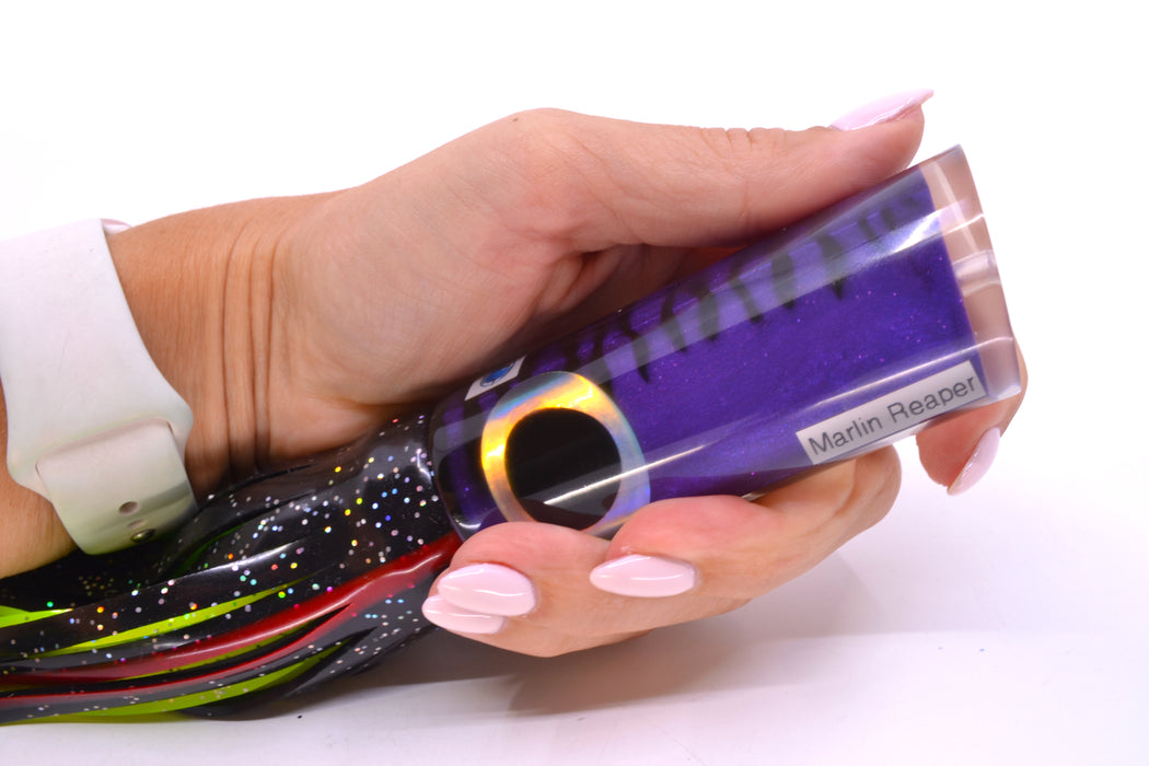 Azores Lures Purple Mackerel Black-Rainbow Eyes Marlin Reaper 12" 10.4oz Skirted Black