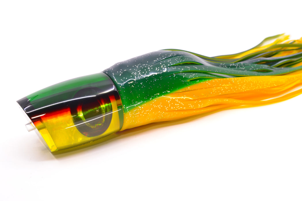 Moyes Lures Yellow MOP Green-Red Back Hannibal 14" 9oz Skirted Green-Yellow