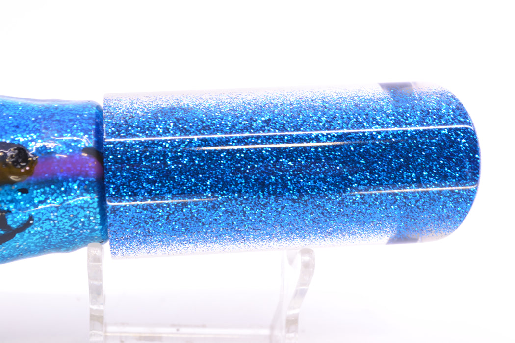 Moyes Lures White MOP Blue Glitter Back Taxi Eyes Medium Pipe Bomb 12" 7.5oz Skirted GZE