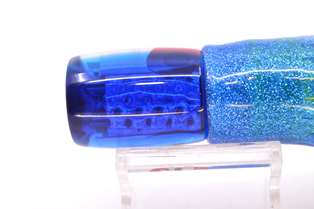 Coggin Lures White MOP Blue Back Sugar Bear Invert 9" 4oz Skirted Blue-Silver/Rainbow