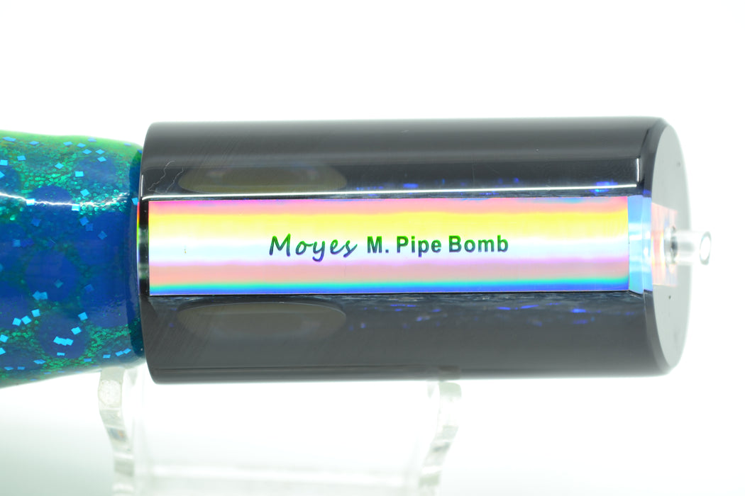 Moyes Lures Green-Blue Oil Slick Black Back Medium Pipe Bomb 12" 7.5oz Skirted