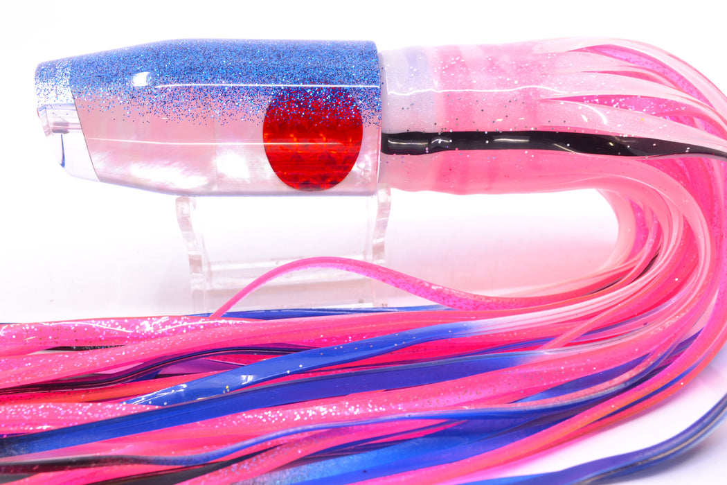 Moyes Lures White MOP Blue Glitter Back Red Eyes O.S. Plunger 12" 7oz Skirted White/Pink GZE
