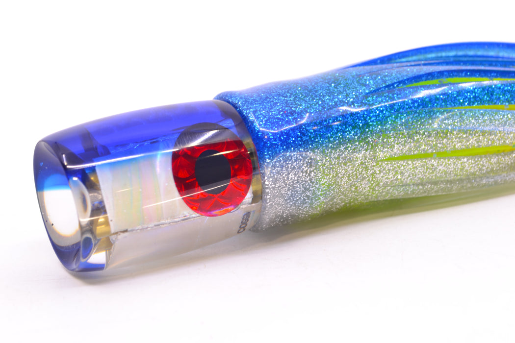 Coggin Lures White MOP Blue Back Sugar Bear Invert 9" 4oz Skirted Blue-Silver/Rainbow