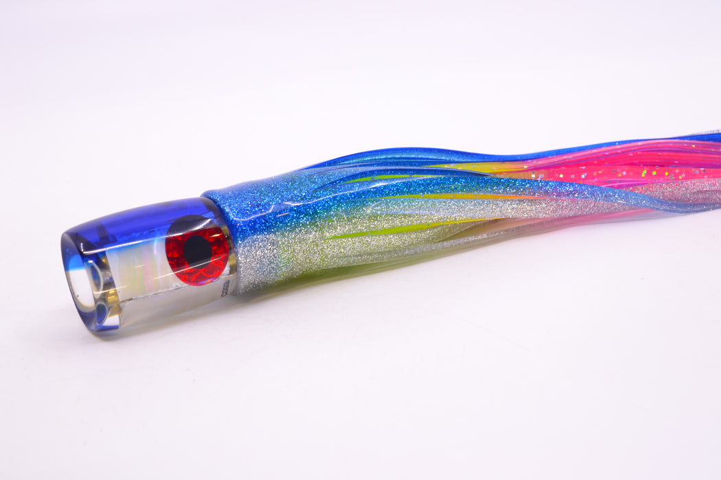 Coggin Lures White MOP Blue Back Sugar Bear Invert 9" 4oz Skirted Blue-Silver/Rainbow