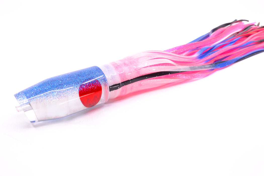 Moyes Lures White MOP Blue Glitter Back Red Eyes O.S. Plunger 12" 7oz Skirted White/Pink GZE