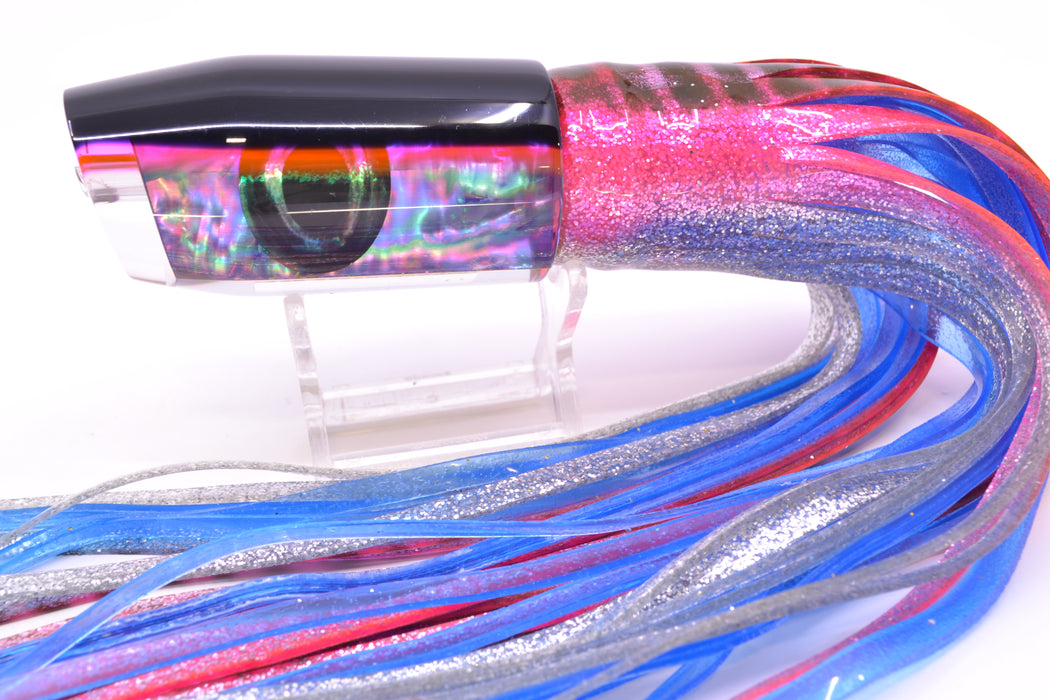Moyes Lures Rainbow MOP Black-Pink Back Taxi Eyes Davey Boy 12" 8oz Skirted Pink Aurora