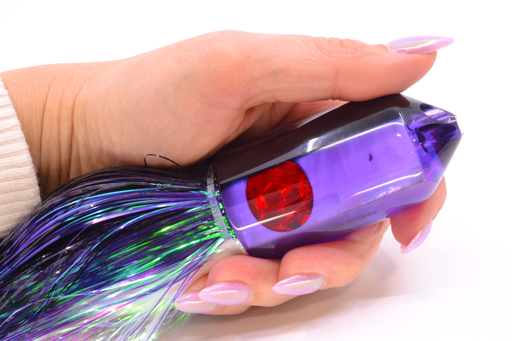 Moyes Lures Purple MOP Black Back Red Eyes 2-Hole Large Sniper Jet 12" 12oz EZ Flash