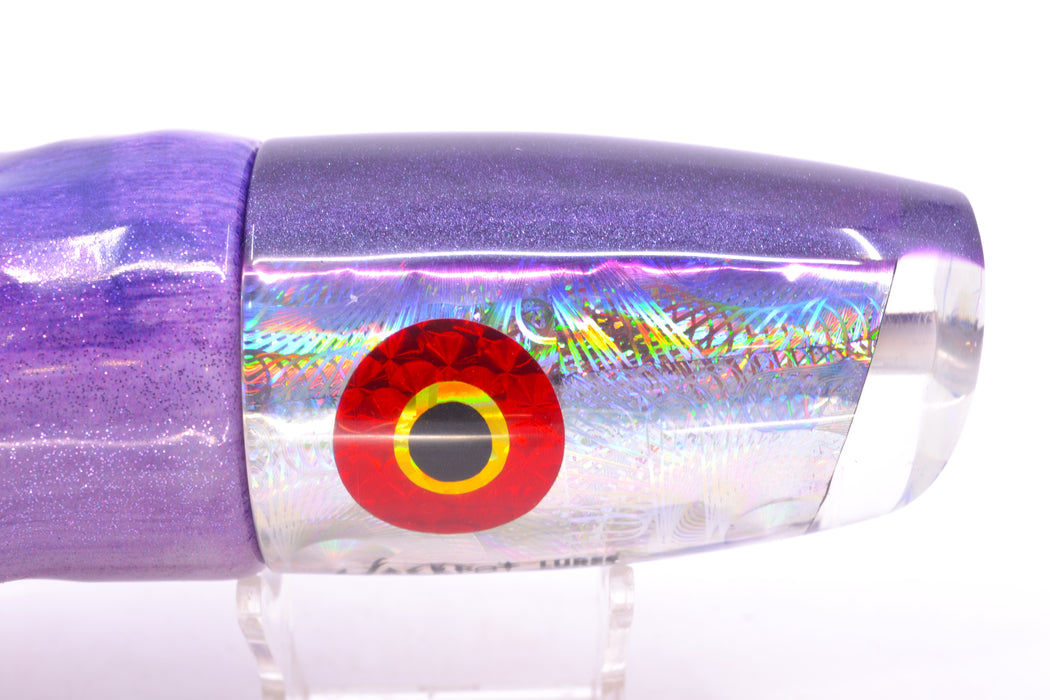 Jackpot Lures Silver Rainbow Purple Back Cameltoe 14" 10.6oz Fire Tailz Vinyl Purple Eclipse GZE