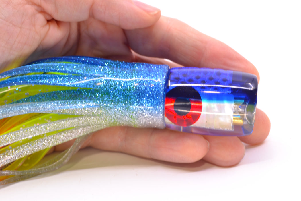 Coggin Lures White MOP Blue Back Sugar Bear Invert 9" 4oz Skirted Blue-Silver/Rainbow