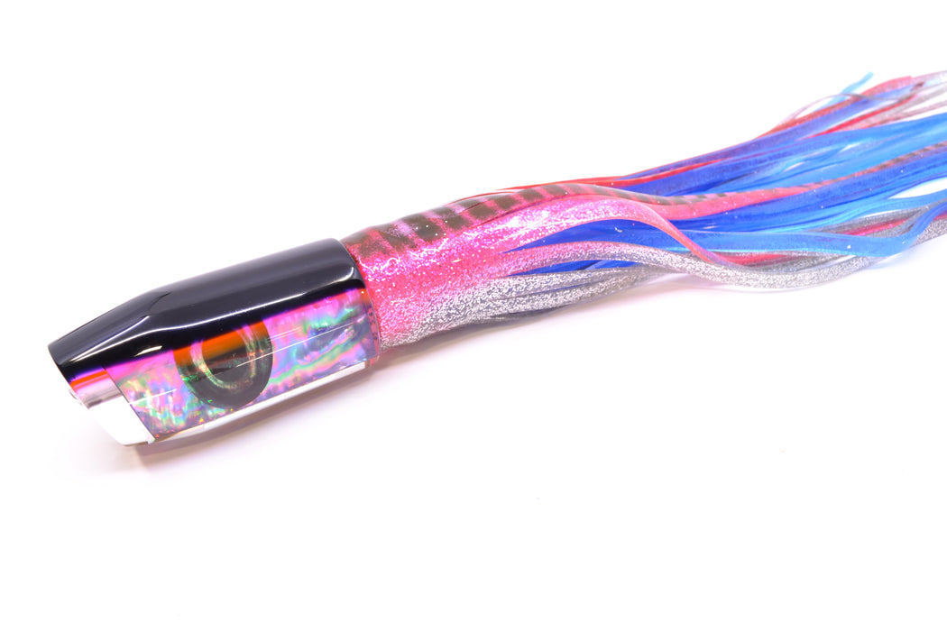 Moyes Lures Rainbow MOP Black-Pink Back Taxi Eyes Davey Boy 12" 8oz Skirted Pink Aurora