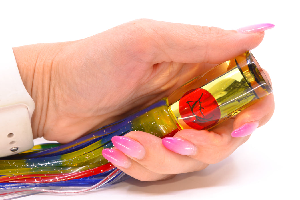 Bonze Lures Yellow Mirrored Red Eyes The Heat 9" 2oz Skirted Green & Blue Bars-Red-Clear